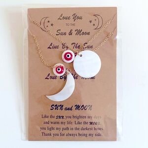 Sun & Moon Necklace Gift Set • Matching Gold Necklaces • Evil Eye Protection •
